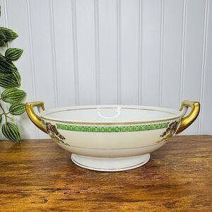 Vintage Meito China Emerald Floral Japan Serving Bowl Vegetable Gold Gilded Vntg